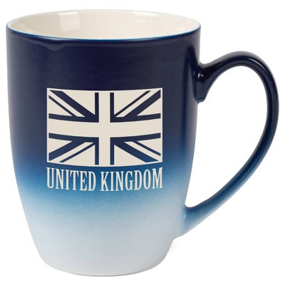 Elanze Designs United Kingdom Flag 12 Ounce Ceramic Laser-Etched Engraved Drinkware Mug, Blue and White Ombre