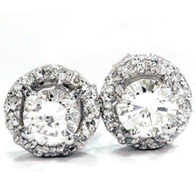 Pompeii3 3/4ct Pave Halo Diamond Studs 14K White Gold