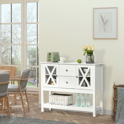 Elegant 70" White Freestanding Kitchen Buffet with Adjustable Shelving