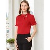 INSPIRE CHIC Women's Bow Tie Neck Solid Color Elastic Cuffs Elegant Office Short Sleeve Blouse - 3 of 4
