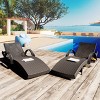 Set Of 2 Outdoor Wicker Chaise Lounge Chairs With Adjustable Backrest,Patio Rattan Reclining Chair With Pull-out Side Table -Maison Boucle - 3 of 4