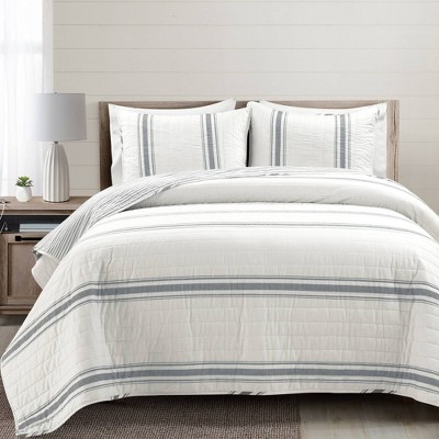 2pc Twin/twin Extra Long Farmhouse Striped Reversible Quilt