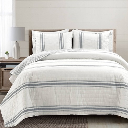 Lush Decor Farmhouse Stripe 3-Piece Comforter Set - Gray - Full - Queen