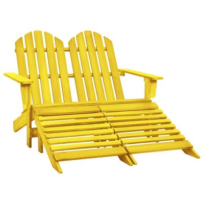 vidaXL Comfortable 2-Seater Patio Adirondack Chair with Detachable Ottomans in Solid Fir Wood - Yellow