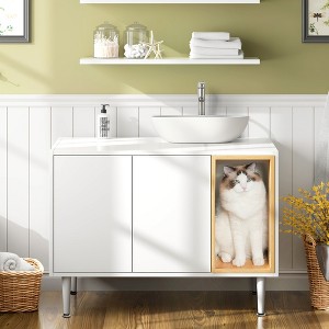 ONWITH Bathroom sink cabinet with Cat Litter Box enclosurete - 1 of 2