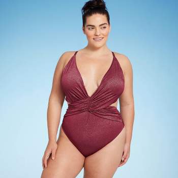 Swimsuits for All Women's Plus Size Chlorine Resistant Spliced Tank One  Piece Swimsuit - 26, Red