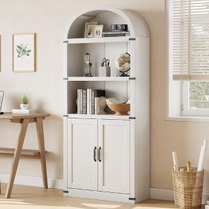 Bookcase with Doors Arched Bookshelf 71.65in Tall Bookcase Farmhouse Cabinet with Shelves Wooden Bookshelves for Home Office, Living Room - 1 of 4
