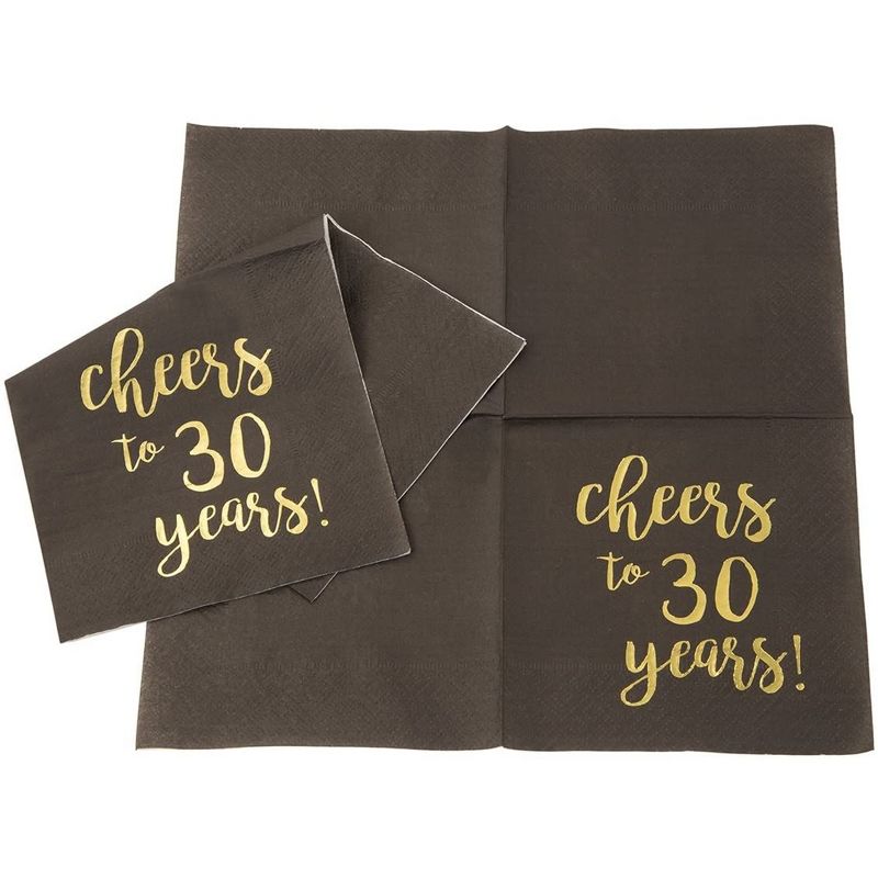 Blue Panda 100-Pack "Cheers to 30 Years!" Gold Foil Paper Disposable Cocktail Paper Napkins 5 x 5 Inches, 4 of 8