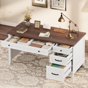 TackView Executive Desk with Drawers,53.54" Farmhouse Home Office Desk,Wooden Computer Desk with File Cabinet Storage for Work Study Writing - 1 of 4