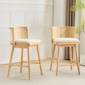 Christopher Knight Home Lyric Modern Woven Rattan Rubberwood Upholstered Counter Stools (Set of 2) - 1 of 4