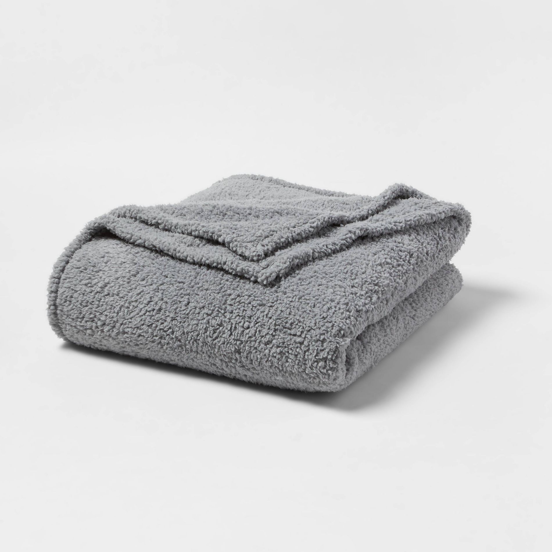 Full/Queen Faux Shearling Bed Blanket Gray - Room Essentials™: Midweight, Plush, Machine Washable, 300 Thread Count