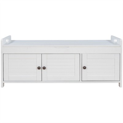 OUTSUPPLY Storage Bench with 3 Doors and Hidden Compartment, Removable Cushion Shoe Bench for Entryway, Bedroom, Living Room