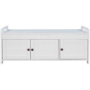OUTSUPPLY Storage Bench with 3 Doors and Hidden Compartment, Removable Cushion Shoe Bench for Entryway, Bedroom, Living Room - 1 of 4