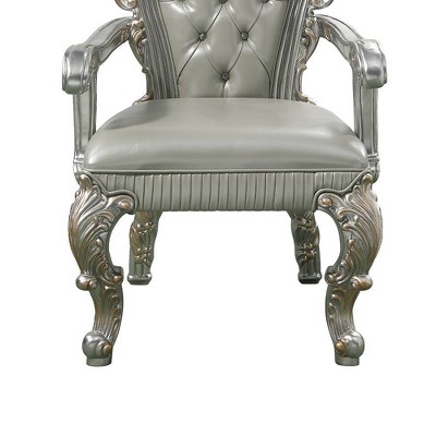 Sandoval Beige Faux Leather Arm Chair with Champagne Finish