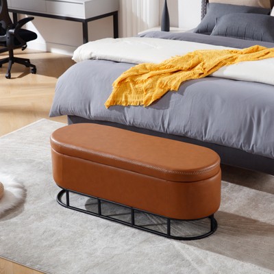 Modern Storage Ottoman Bench, Upholstered End of Bed Bench with Metal Legs for Entryway Bedroom Living Room