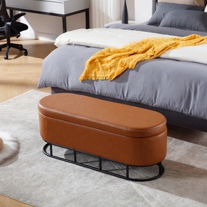 Modern Storage Ottoman Bench, Upholstered End of Bed Bench with Metal Legs for Entryway Bedroom Living Room - 1 of 4