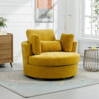 Hrinhom 42" W Oversized Barrel Chair,Modern Chenille Swivel Sofa Chair with Metal Base