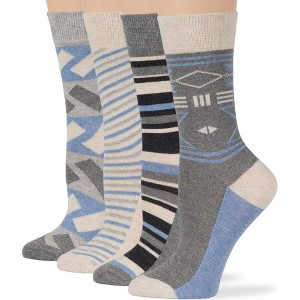 Women Cotton Calf Patterned Socks - 4 Pack - Striped, Dot, Geometric - M/L - Black, Brown, Navy | 7BIGSTARS KINGDOM - 1 of 4