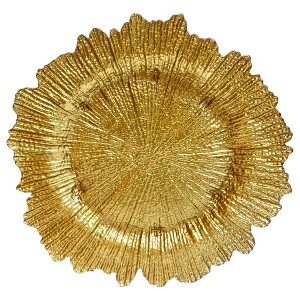 Essential Decor & Beyond 13" Ivory Glass Charger With Beaded Edge in Rosegold Set of 4 - 1 of 4