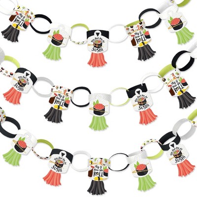 Big Dot of Happiness Let's Roll - Sushi - 90 Chain Links and 30 Paper Tassels Decoration Kit - Japanese Party Paper Chains Garland - 21 feet