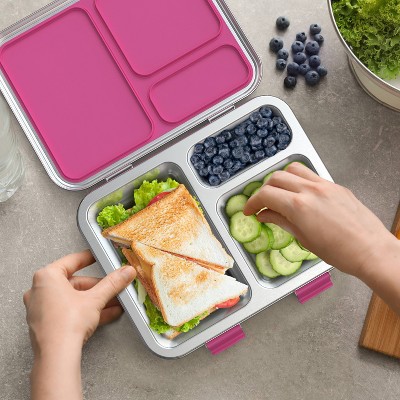 Fuchsia Stainless Steel Leak-Resistant Bento Lunch Box with Silicone Container