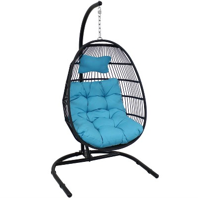 Sunnydaze Decor Delaney Hanging Egg Chair with Seat Cushions and Stand - Black