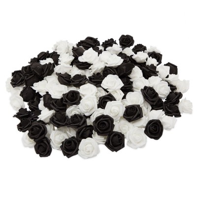 Bright Creations 200 Pack Artificial Roses, Faux Flower Heads for Arts and Crafts (Black, White, 2")