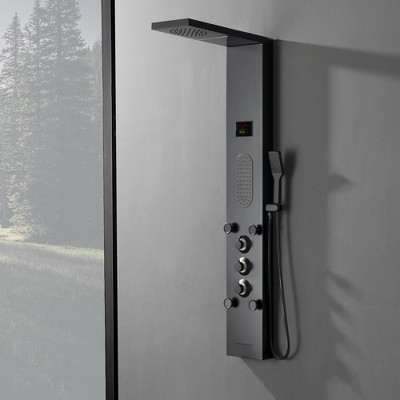 Matte Black LED Shower Panel with Brass Jets and Handheld
