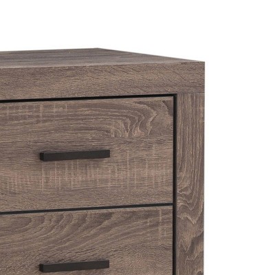 Brown 2 Drawer Nightstand with Metal Bar Pulls