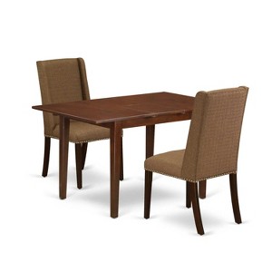 HomeStock 3-Piece Mahogany Finish Rectangular Solid Wood Top with Butterfly Leaf Dining Table Set - 1 of 4