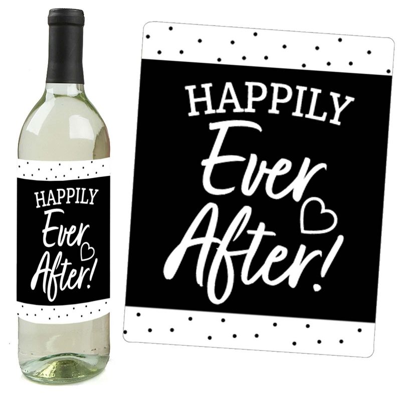 Big Dot of Happiness Mr. and Mrs. - Black and White Wedding or Bridal Shower Decorations for Women and Men - Wine Bottle Label Stickers - Set of 4, 5 of 9