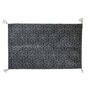 2'x3' Boho Black Abstract Floral Geometric Pattern Rug w/ Tassels - 1 of 4