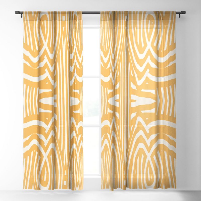 Little Dean Yellow mustard boho stripe Single Panel Sheer Window Curtain - Deny Designs, 2 of 4