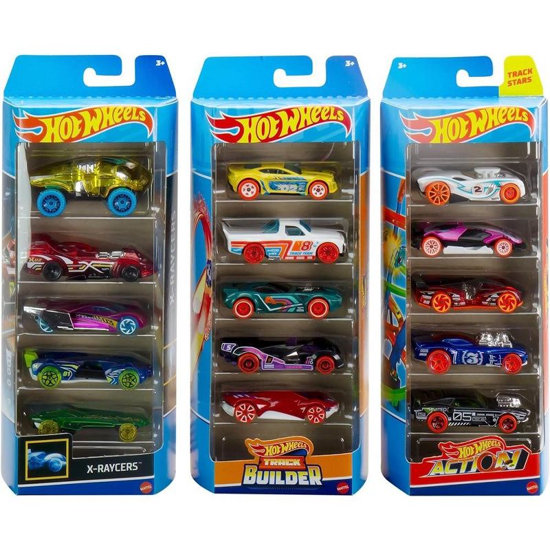 Hot Wheels Track Bundle of 15 Toy Cars, 3 Track-Themed Packs of 5 1:64 Scale Vehicles, 2 of 8