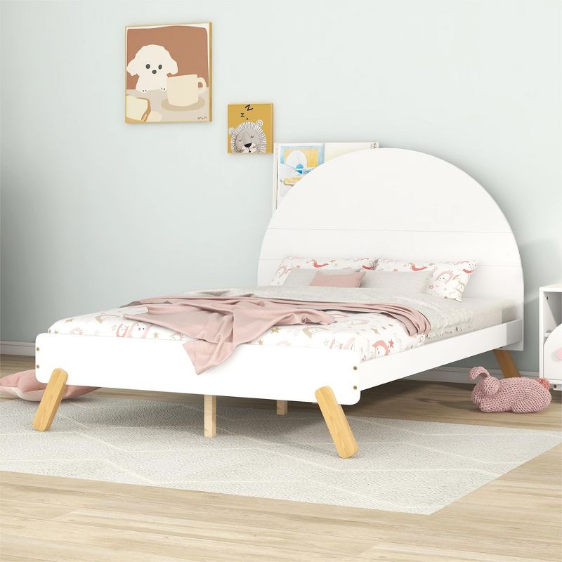 Wooden Platform Bed With Curved/Unicorn Shape Headboard-ModernLuxe, 1 of 11