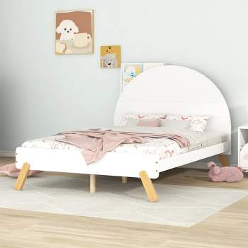 Wooden Platform Bed With Curved/Unicorn Shape Headboard-ModernLuxe
