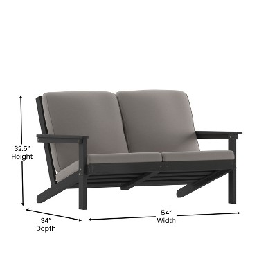 Black Poly Resin Wood Adirondack Patio Loveseat with Cushions