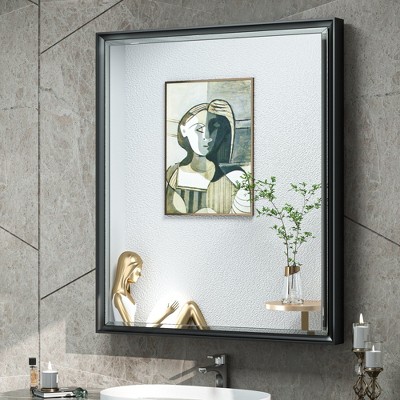 Keonjinn 26 in. W x 30 in. H Metal Framed Black Rectangular Framed Recessed/Surface Mount Medicine Cabinet with Mirror,Black