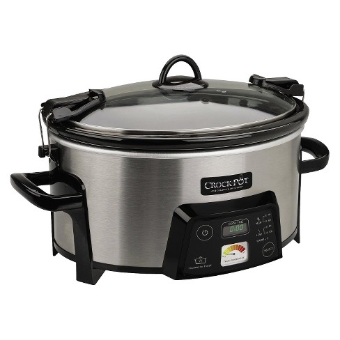 Crock Pot Cook Carry Digital Slow Cooker With Heat Saver Stoneware Brushed Stainless Steel Sccpcts605 S Target