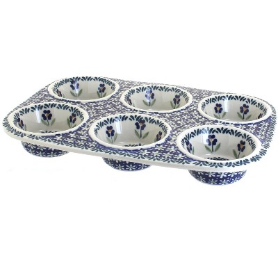 Blue Rose Polish Pottery Blue Daisy Muffin Pan