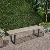 Lyngins Modern Rustic Outdoor Bench, Acacia Wood Outdoor Dining Bench, Closed Black Iron Legs, Slatted Surface, Patio Bench/Garden Bench for Backyard - 3 of 4