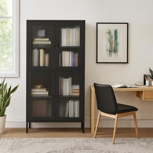 Homy Casa Tall Storage Cabinet with Glass Doors and Adjustable Shelves, Black - 1 of 4