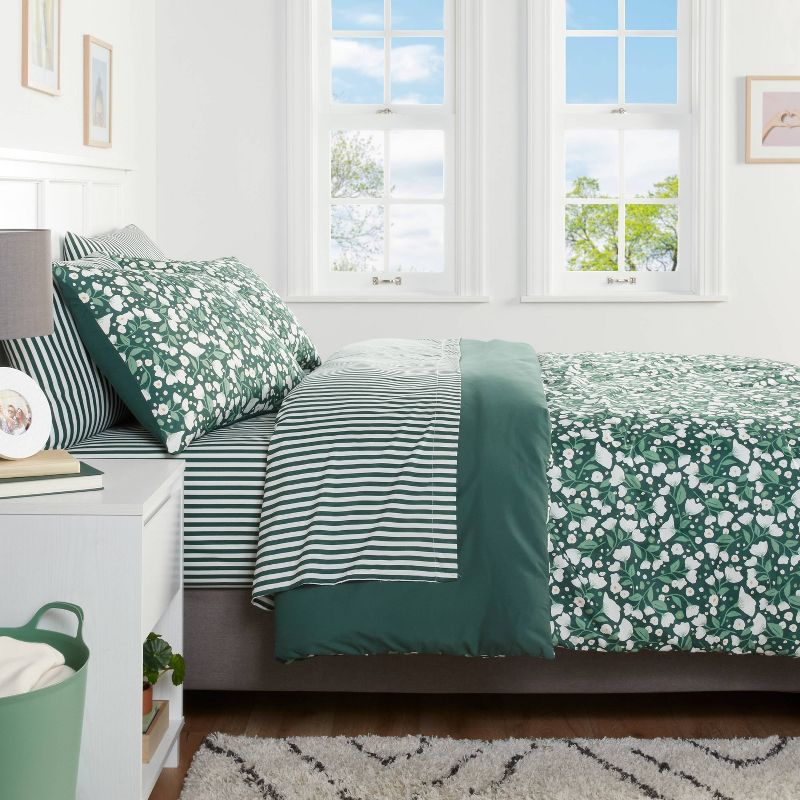 Floral Printed Microfiber Reversible Comforter & Sheets Set Dark Green - Room Essentials™, 2 of 12