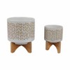 Set of 2 Ceramic Pots with Bamboo Wood Base - Modern Geometric Design for Indoor/Outdoor Plants - Plant Holders for Home & Garden - 11", 7" - 2 of 4