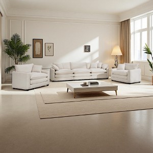 3-Piece Corduroy Sofa Set with Cushions & Pillows - 1 of 4