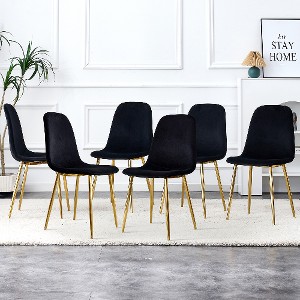 Lyngins Modern Armless Dining Chair Set of 4, Linen-Cotton Living Room Chair with Black Metal Legs, Ergonomic Kitchen Chair, Spoon Shaped Chair - 1 of 4