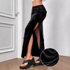 Coolmee Women's Maxi Skirt High Waist Bodycon Velvet Side High Slit Cocktail Party Long Skirt - 3 of 4