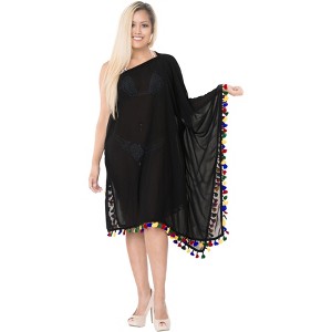 HAPPY BAY Women's Summer Vacation Beachwear Swim Suit Loose Beach Wear Bathing Suit Beach Dress Cover-up 1X-2X Black Solid - 1 of 4