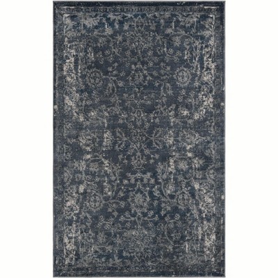 Soothing Blue & Gray Floral Indoor Rug 5'3" x 8' - Easy Care, Stain-Resistant