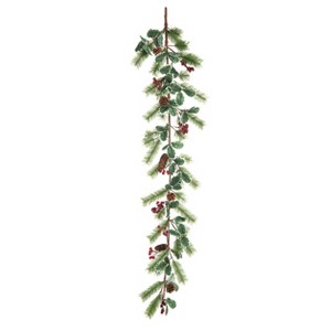 Transpac Artificial 65 in. Green Christmas Retro Holly Garland - 1 of 2